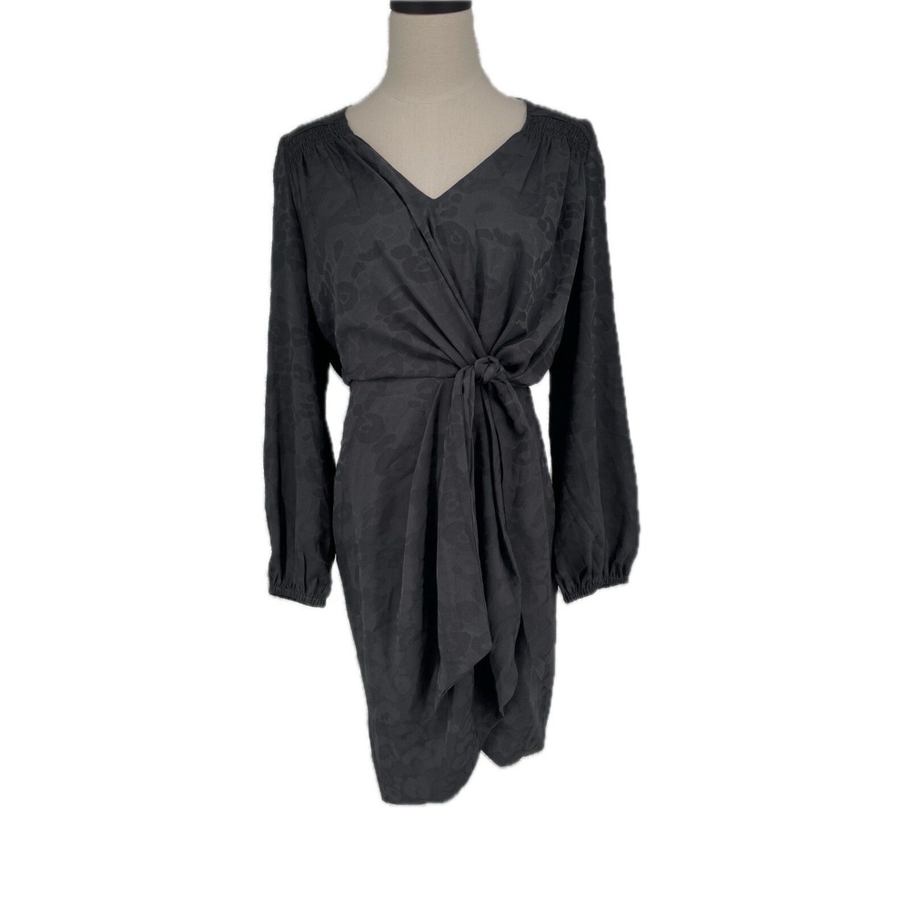 NWT Current Air Los Angeles Women's Charcoal V Neck Dress Animal Tie Accent M